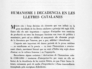 “Humanisme i decadència en les lletres catalanes”