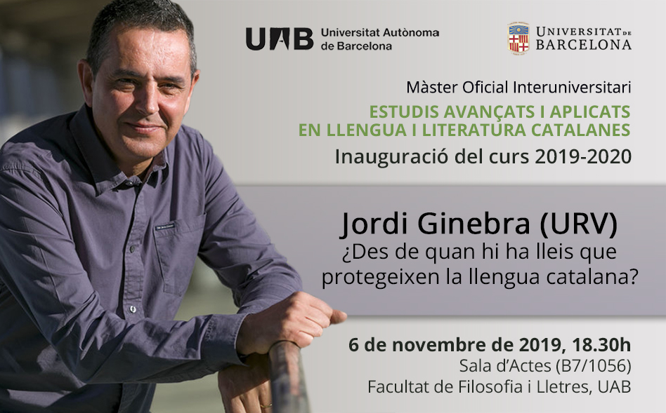 Conferència inaugural del Màster en Estudis Avançats, amb Jordi Ginebra