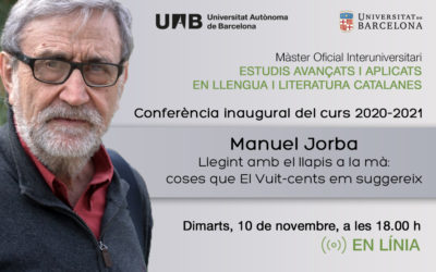 Conferència inaugural del Màster en Estudis Avançats, amb Manuel Jorba