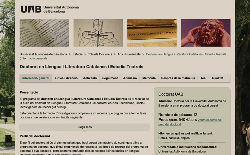Acreditació del Doctorat en Llengua i Literatura Catalanes i Estudis Teatrals: sessió oberta
