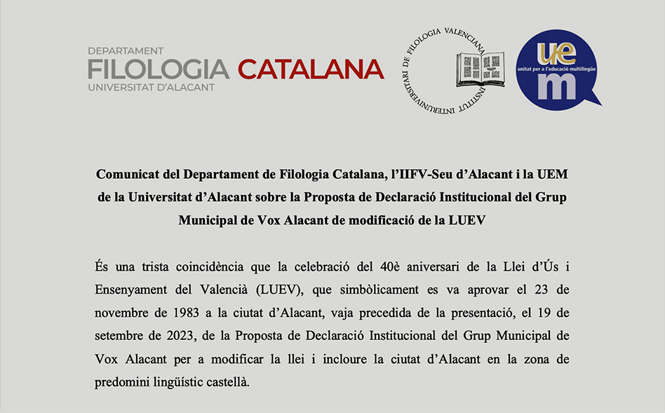 Comunicat: “Negar la llengua és negar la valencianitat d’Alacant”